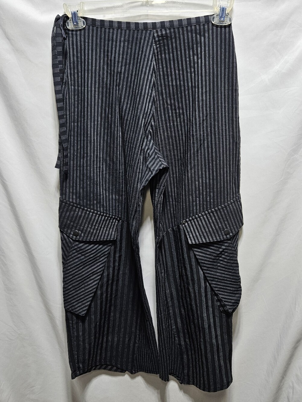 Lauren Vidal Striped Cargo Pants Size S Gray Black Utility Wide Leg